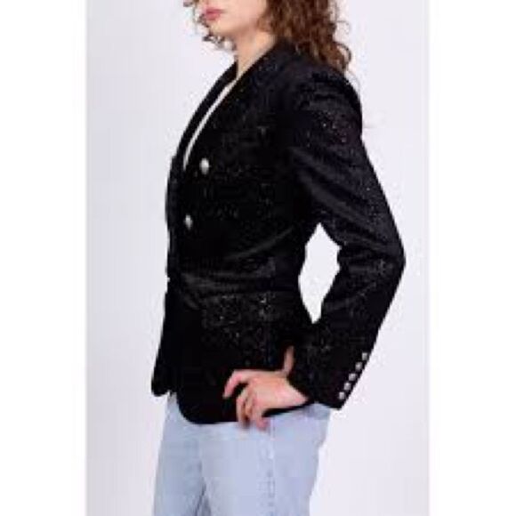 Black Velvet Celestial Woman’s Blazer with Multicolor Sparkles & Stars. Sz 2. - Picture 4 of 10